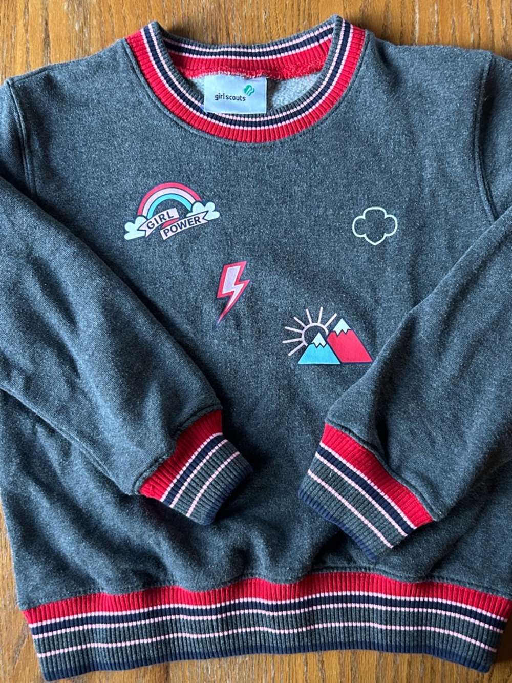 Girl Scouts Charcoal Crewneck Sweatshirt with Red-Trim Patches